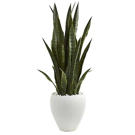 Nearly Natural 3.5 ft. Sansevieria Artificial Plant in White Planter