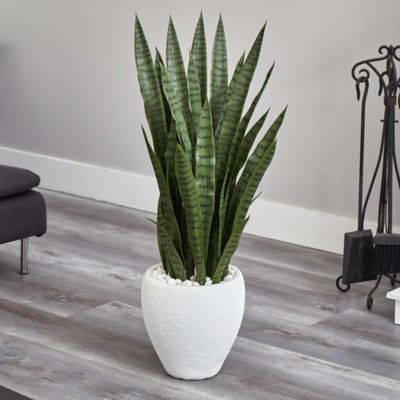 Image showing 1 th Nearly Natural 3.5 ft. Artificial Sansevieria Plant in White Planter