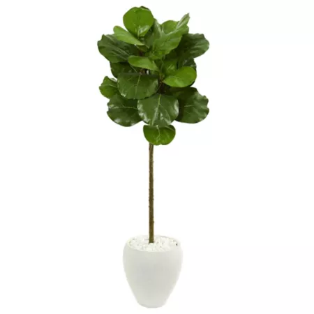 Almost Natural 5-Foot Artificial Fiddle Leaf Tree in White Planter Artificial Plants & Flowers