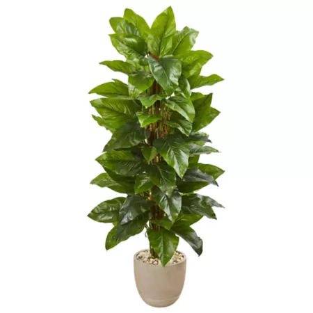 Nearly Natural 58" Large Leaf Philodendron Artificial Plant in Sandstone Pot Real Touch Artificial Plants & Flowers