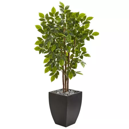 Nearly Natural 57" Artificial River Birch Tree in Black Planter Artificial Plants & Flowers