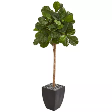 Nearly Natural 71" Artificial Fiddle Leaf Fig Tree in Black Planter Artificial Plants & Flowers