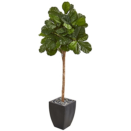 Nearly Natural 71 in. Fiddle Leaf Fig Artificial Tree in Black Planter