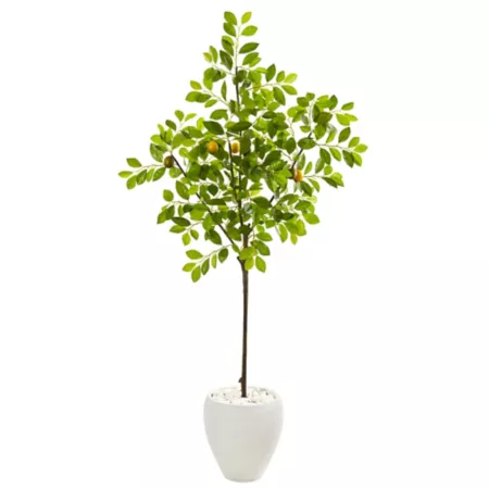 Nearly Natural 68" Artificial Lemon Tree in White Planter Artificial Plants & Flowers