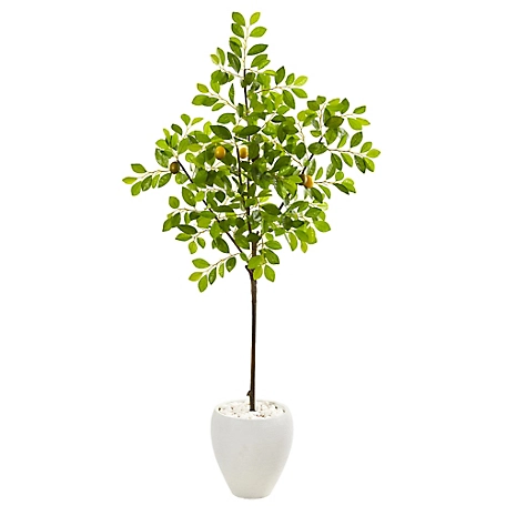 Nearly Natural 68 in. Artificial Lemon Tree in White Planter