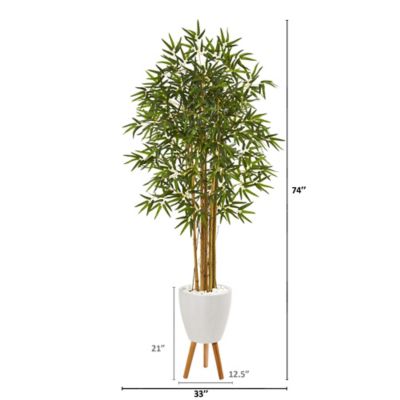 Image showing  74 in. Artificial Bambusa Bamboo Tree in White Planter with Stand