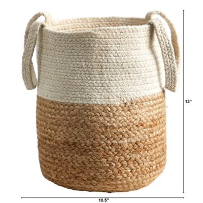 Image showing  Handmade Natural Jute and Cotton Basket Planter, 12.5 in.
