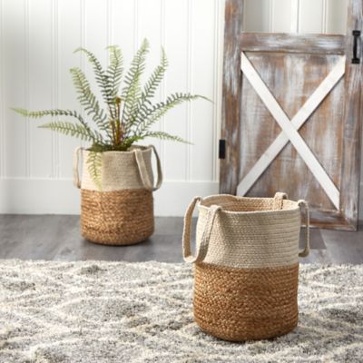 Image showing  Handmade Natural Jute and Cotton Basket Planter, 12.5 in.