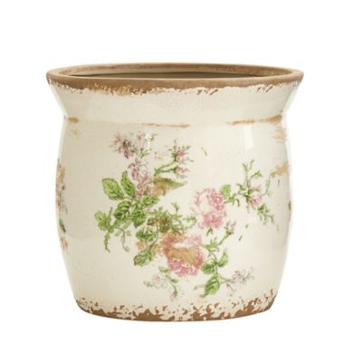 Nearly Natural 8 in. Tuscan Ceramic Floral Print Planter