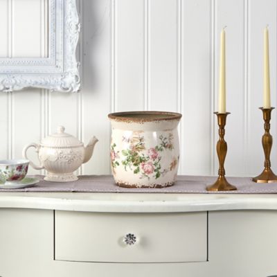 Image showing  Tuscan Ceramic Floral Print Planter, 8 in.