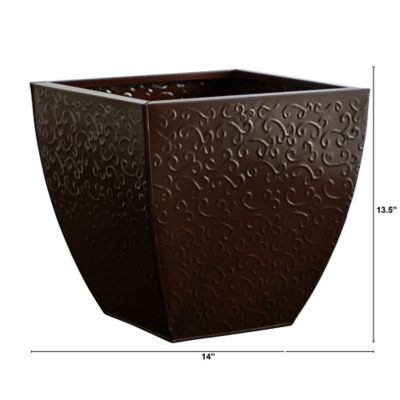 Image showing  Embossed Metal Scroll Planter, 14 in.