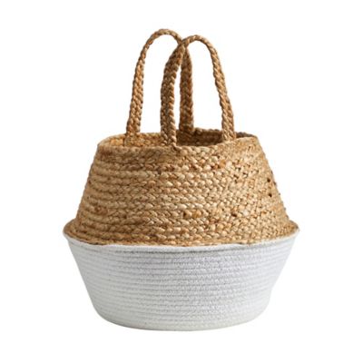 Image showing  Boho Chic Handmade Cotton and Jute Woven Basket Planter, 14 in., White
