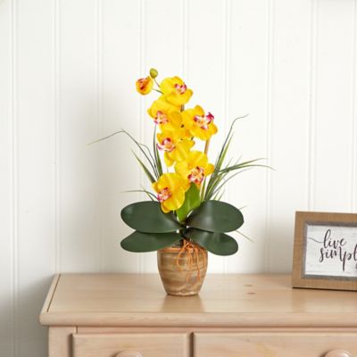 Image showing  Single Stem Phalaenopsis Silk Orchid Flower Arrangement, Gold Yellow