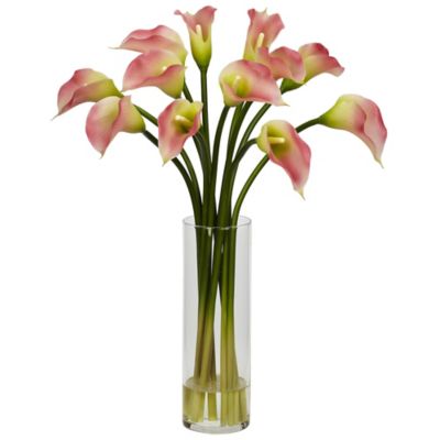 Nearly Natural Mini Calla Lily Silk Flower Arrangement with Vase
