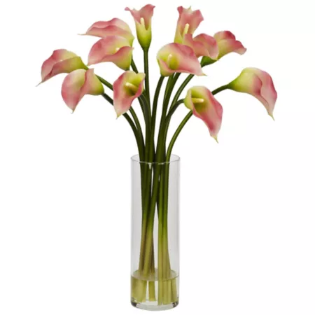 Silk Flower Arrangement with Almost Natural Mini Calla Lilies with Vase Artificial Plants & Flowers