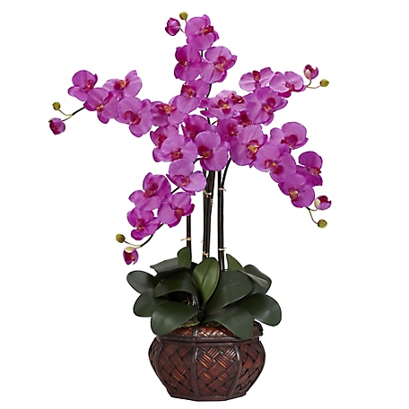 Nearly Natural 31 in. Phalaenopsis Silk Flower Arrangement with Decorative Vase, Orchid