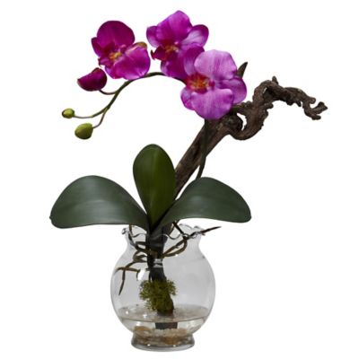 Nearly Natural Faux Mini Phalaenopsis Silk Flower Arrangement with Fluted Vase