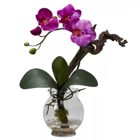 Nearly Natural Mini Phalaenopsis Faux Silk Flower Arrangement with Fluted Vase Artificial Plants & Flowers