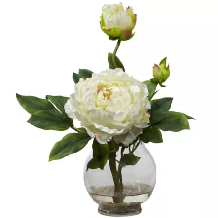 Nearly Natural Artificial Peony Silk Flower Arrangement with Fluted Vase Artificial Plants & Flowers