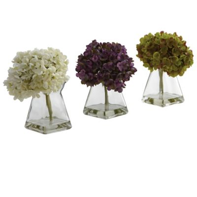 Nearly Natural 8 in. Faux Hydrangeas with Vase, 3 pk.