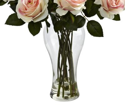 Image showing  18 in. Faux Blooming Roses with Vase, Light Pink