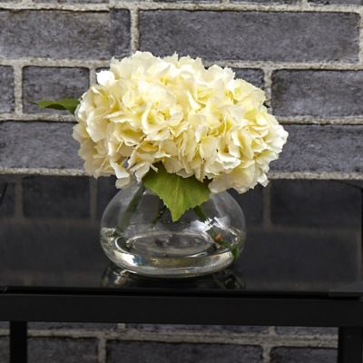 Image showing  8.5 in. Blooming Faux Hydrangeas with Vase, Cream