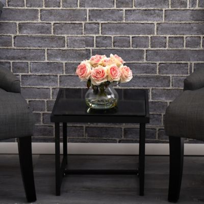 Image showing  11 in. Silk Light Pink Rose Flower Arrangement in Vase with Faux Water