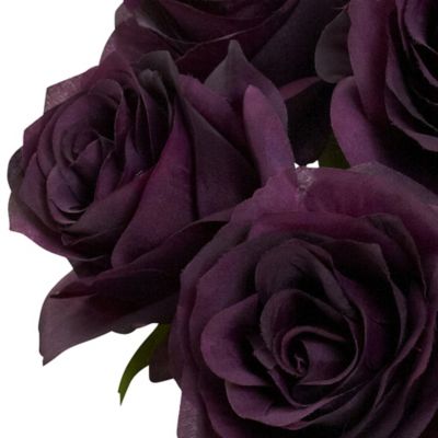 Image showing  11 in. Silk Purple Elegance Rose Flower Arrangement in Vase with Faux Water