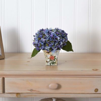 Image showing 2 th Nearly Natural 9 in. Hydrangea Silk Arrangement with Floral Planter
