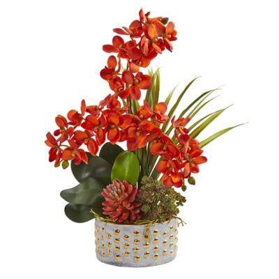 Nearly Natural 21 in. Faux Autumn Phalaenopsis Orchid and Succulent Silk Arrangement