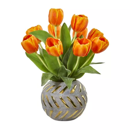 Nearly Natural Artificial Tulip Arrangement in 15" Decorative Vase Orange Artificial Plants & Flowers