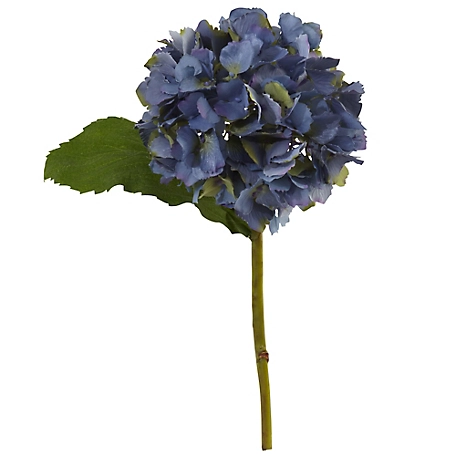 Nearly Natural 12 in. Hydrangea Artificial Flowers, Blue, 12-Pack