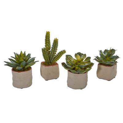 Nearly Natural 6 in. Artificial Succulent Plants, 4-Pack
