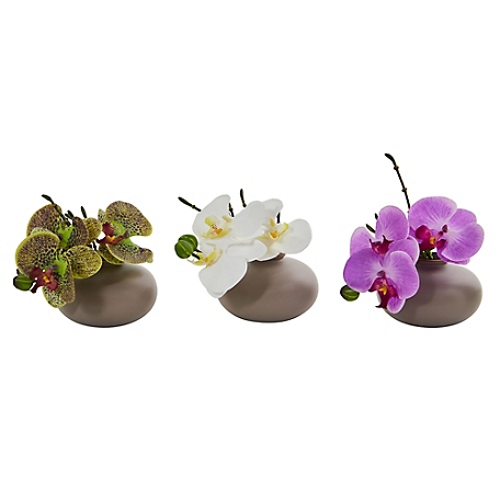Nearly Natural 7 in. Faux Phalaenopsis Orchid Arrangement, 3 pk.
