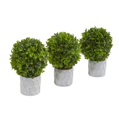 Nearly Natural 9 in. 3 pc. Boxwood Artificial Mini Topiary Set