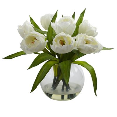Nearly Natural 11.5 in. Faux Tulip Arrangement with Vase