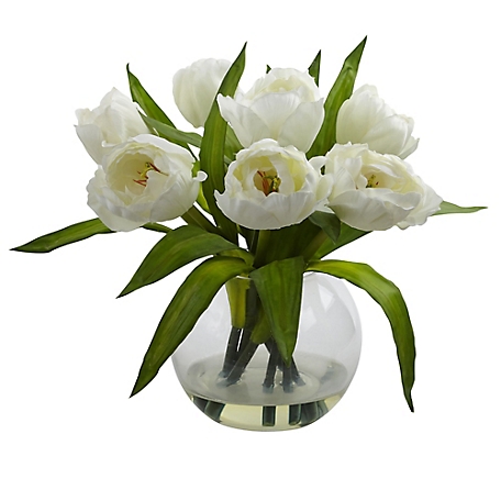 Nearly Natural 11.5 in. Faux Tulip Arrangement with Vase