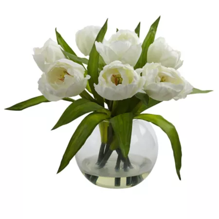 Nearly Natural 11.5" Faux Tulip Arrangement with Vase Artificial Plants & Flowers