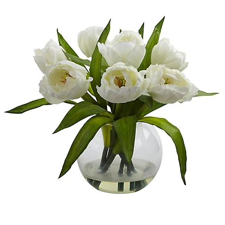 Nearly Natural 11.5 in. Faux Tulip Arrangement with Vase
