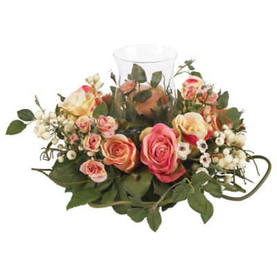 Nearly Natural 16 in. Rose Candelabrum Silk Flower Arrangement