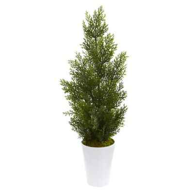 Nearly Natural 27 in. Indoor/Outdoor Mini Cedar Artificial Pine Tree in Decorative Planter