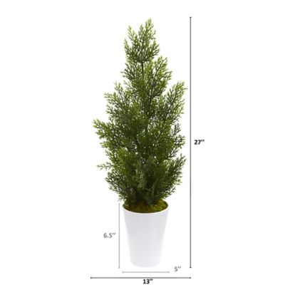 Image showing 1 th Nearly Natural 27 in. Artificial Indoor/Outdoor Mini Cedar Pine Tree in Decorative Planter