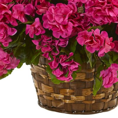 Image showing  19 in. Artificial Indoor/Outdoor UV-Resistant Beauty Geranium Plant in Hanging Basket
