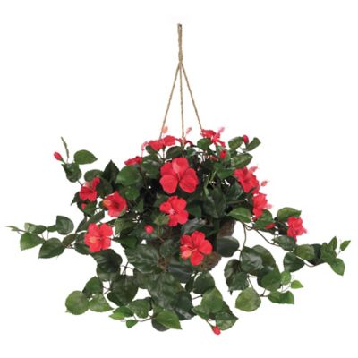 Nearly Natural 24 in. Artificial Hibiscus Plant Hanging Basket