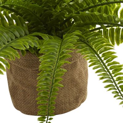 Image showing  15 in. Faux Boston Ferns in Burlap Planters, 2 pc.