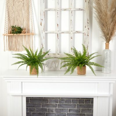Image showing  15 in. Faux Boston Ferns in Burlap Planters, 2 pc.