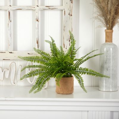 Image showing 5 th Nearly Natural 15 in. Faux Boston Ferns in Burlap Planters, 2 pc.