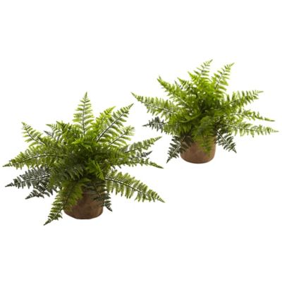 Nearly Natural 15 in. Artificial Ruffle Fern Bushes in Burlap Bases, 2 pc.
