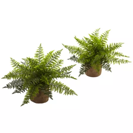 Nearly Natural 15 in Ruffled Fern Bushes with Burlap Base Pack of 2 Artificial Plants & Flowers