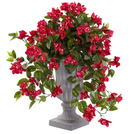 Nearly Natural 28 in UV Resistant Bougainvillea Flowering Silk Plant for Indoor/Outdoor with Decorative Urn Artificial Plants & Flowers